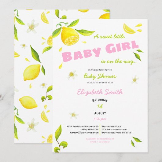 Invitation petite fille sur le chemin babyshower (Devant / Derrière)