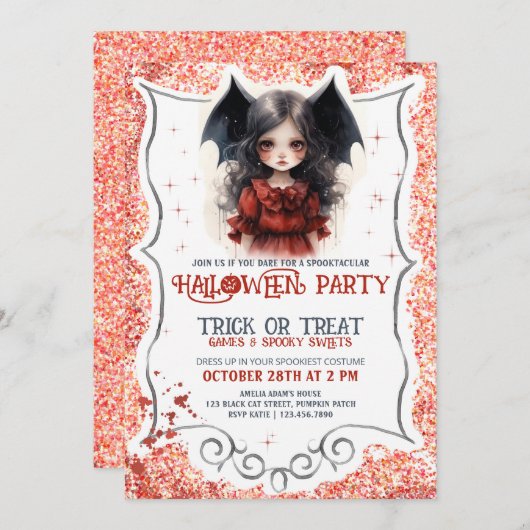 Invitation Petite fille vampire Gothique Halloween (Devant / Derrière)