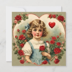 Invitation Petite fille vintage dans le jardin de roses