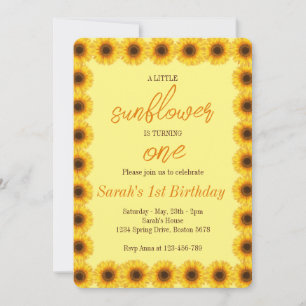 Invitation Petite Fleur de tournesol Fille premier anniversai