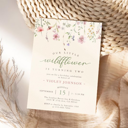 Invitation Petite fleur Fleur sauvage 2e anniversaire