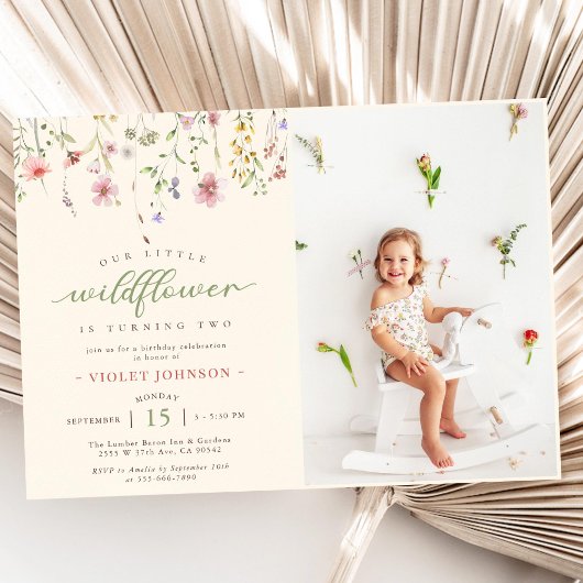 Invitation Petite fleur Fleur sauvage 2e photo d'anniversaire