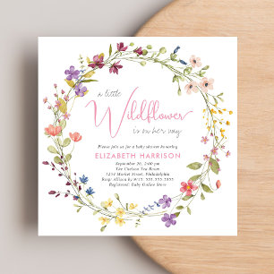 Invitation Petite Fleur sauvage Aquarelle rose bébé fille Dou