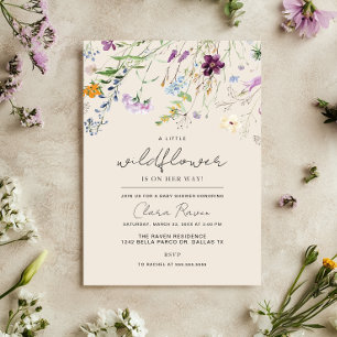 Invitation Petite Fleur Sauvage Beige Fleur Bébé Naissance