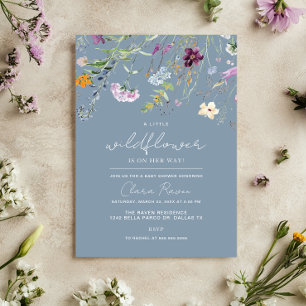 Invitation Petite Fleur Sauvage Bleu Poussiéreux Fleur de Béb