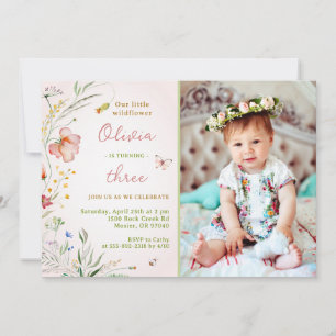 Invitation Petite fleur sauvage Fleur bébé fille Anniversaire