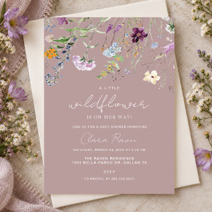 Invitation Petite Fleur Sauvage Fleur Rose Poussiéreuse Baby