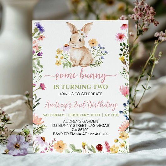 Invitation Petite Fleur sauvage lapin fille Anniversaire