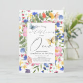 Invitation Petite Fleur sauvage papillon fille 1er anniversai (Debout devant)