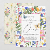Invitation Petite Fleur sauvage papillon fille 1er anniversai (Devant / Derrière)