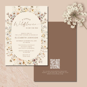 Invitation Petite Fleur Sauvage Rustique Code QR Baby Shower