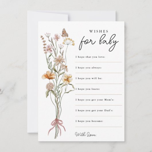 Invitation Petite Fleur Sauvage Souhaits pour Bébé Jeu de Bab (Devant)