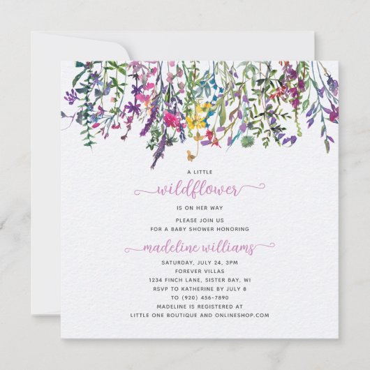 Invitation Petite Fleur sauvage Sur Son Chemin Baby shower (Devant)