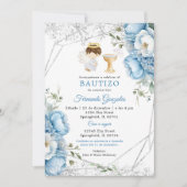 Invitation Petite Fleurs Angel Dusty Blue Argent Boy Bautizo (Devant)