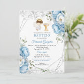 Invitation Petite Fleurs Angel Dusty Blue Argent Boy Bautizo (Debout devant)