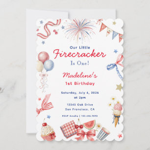 Invitation Petite Fusée Fille du 4 Juillet 1er Anniversaire