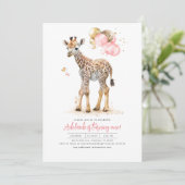 Invitation Petite girafe rose et Brown fille anniversaire (Debout devant)