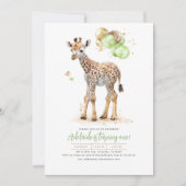 Invitation Petite Giraffe Vert et Boho Brown Anniversaire (Devant)