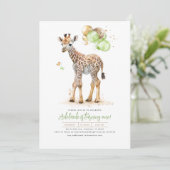 Invitation Petite Giraffe Vert et Boho Brown Anniversaire (Debout devant)