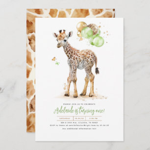 Invitation Petite Giraffe Vert et Boho Brown Anniversaire