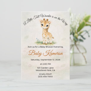 Invitation Petite Grande Merveille Safari Girafe Fête de Nais