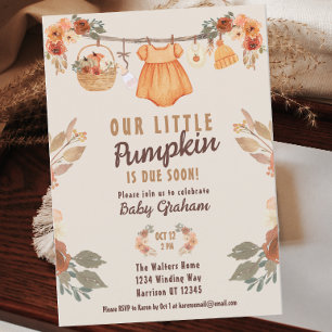 Invitation Petite ligne Citrouille Baby shower d'automne