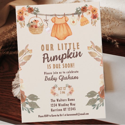 Invitation Petite ligne Citrouille Baby shower d'automne