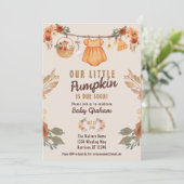 Invitation Petite ligne Citrouille Baby shower d'automne (Debout devant)
