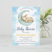 Invitation Petite lune de mouton Coeurs Baby shower bleu (Debout devant)