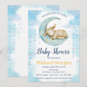 Invitation Petite lune de mouton Coeurs Baby shower bleu (Devant / Derrière)
