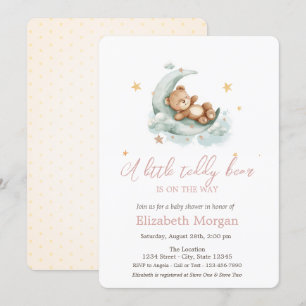 Invitation Petite Lune d'Ours en Peluche Étoiles Baby Shower