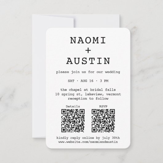 Invitation Petite machine à écrire tout-en-un QR Code Mariage (Devant)