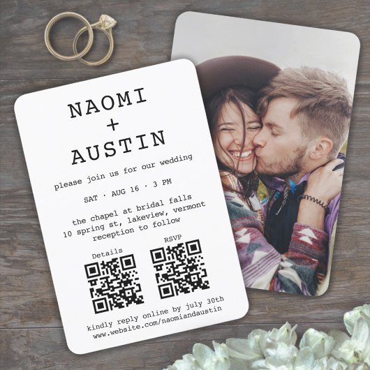 Invitation Petite machine à écrire tout-en-un QR Code Mariage