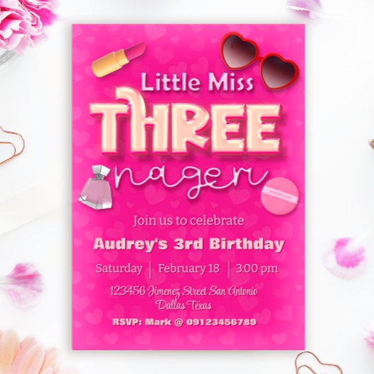 Invitation Petite Mademoiselle Threenager - 3e anniversaire f