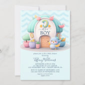 Invitation Petite maison avec Baby shower de garçon dragon (Devant)