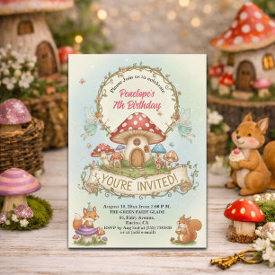 Invitation Petite Maison de Champignons Fées 7e Anniversaire