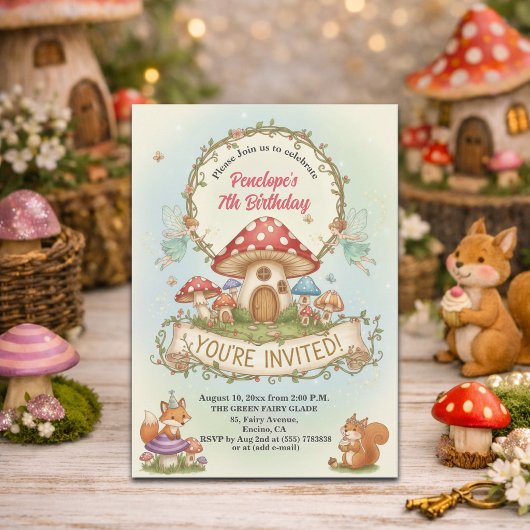 Invitation Petite Maison de Champignons Fées 7e Anniversaire