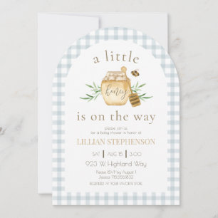 Invitation Petite Miel En Route Baby Shower Vichy Bleu