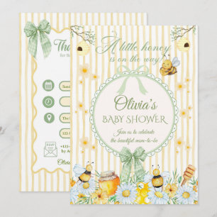 Invitation Petite Miel Fête de Bébé Sage Verte et Jaune Abeil