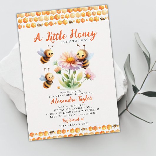 Invitation Petite miel mignonne abeilles Fleur sauvage bébé f