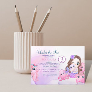 Invitation Petite mignonne mauve et rose 3e anniversaire