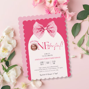 Invitation Petite miss fleurie Pink Bow Onederful 1er anniver