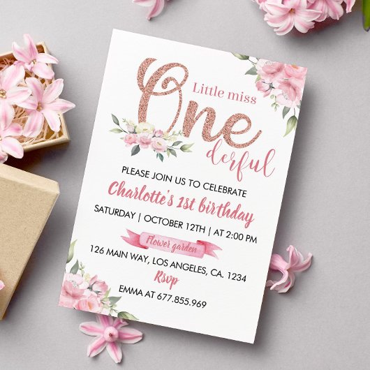 Invitation Petite Miss Floral Rose Anniversaire
