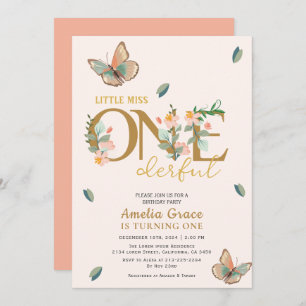 Invitation Petite miss onderful pêche floral 1er anniversaire
