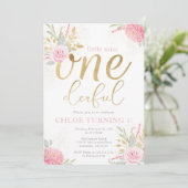 Invitation Petite Miss ONE derful Floral Anniversaire Invitat (Debout devant)