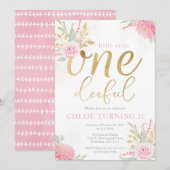 Invitation Petite Miss ONE derful Floral Anniversaire Invitat (Devant / Derrière)