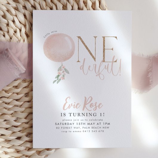 Invitation Petite Miss ONE derful Girl 1er anniversaire Invit