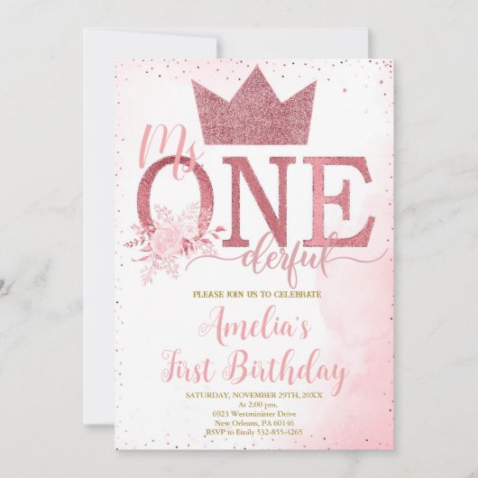 Invitation Petite Miss Onederday, premier anniversaire (Devant)