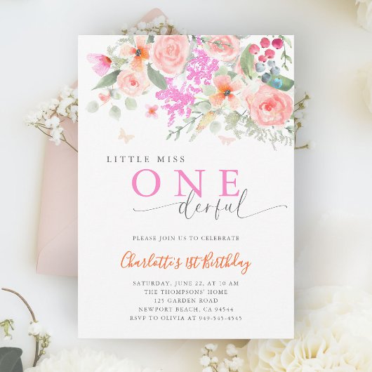 Invitation Petite Miss Onederful Bright Girl 1er anniversaire