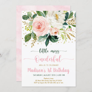 Invitation Petite Miss Onedering Boho Floral Anniversaire